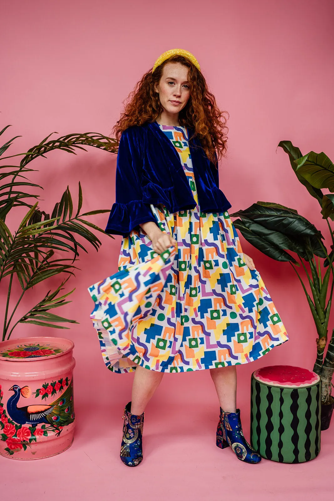 Smock Dress in Rainbow Blocks