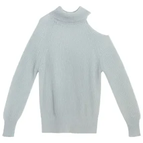 Solid Casual Knitting Sweaters For Women Turtleneck Long Sleeve Cold Shoulder Loose Pullover Sweater Female