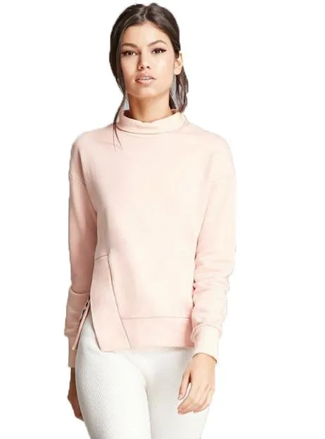 SOLID PINK CASUAL SWEATSHIRTS WOMEN TURTLENECK LONG SLEEVE