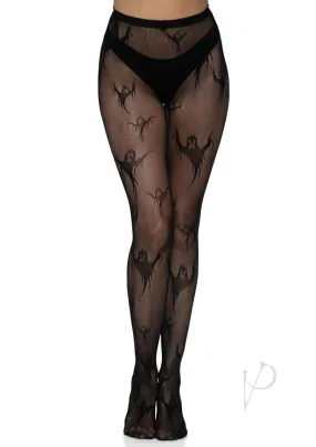 Spooky Ghost Fishnet Tights Os Black