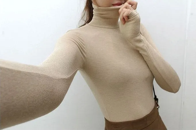 Spring Sexy Elastic Korean Style Skinny Slim Fit Long Sleeve Tops #2162