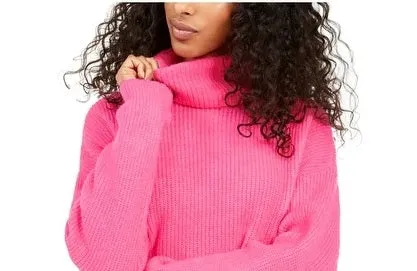 Sun  Moon Women's Pink Long Sleeve Turtle Neck T-Shirt SweaterPink Size X-Small