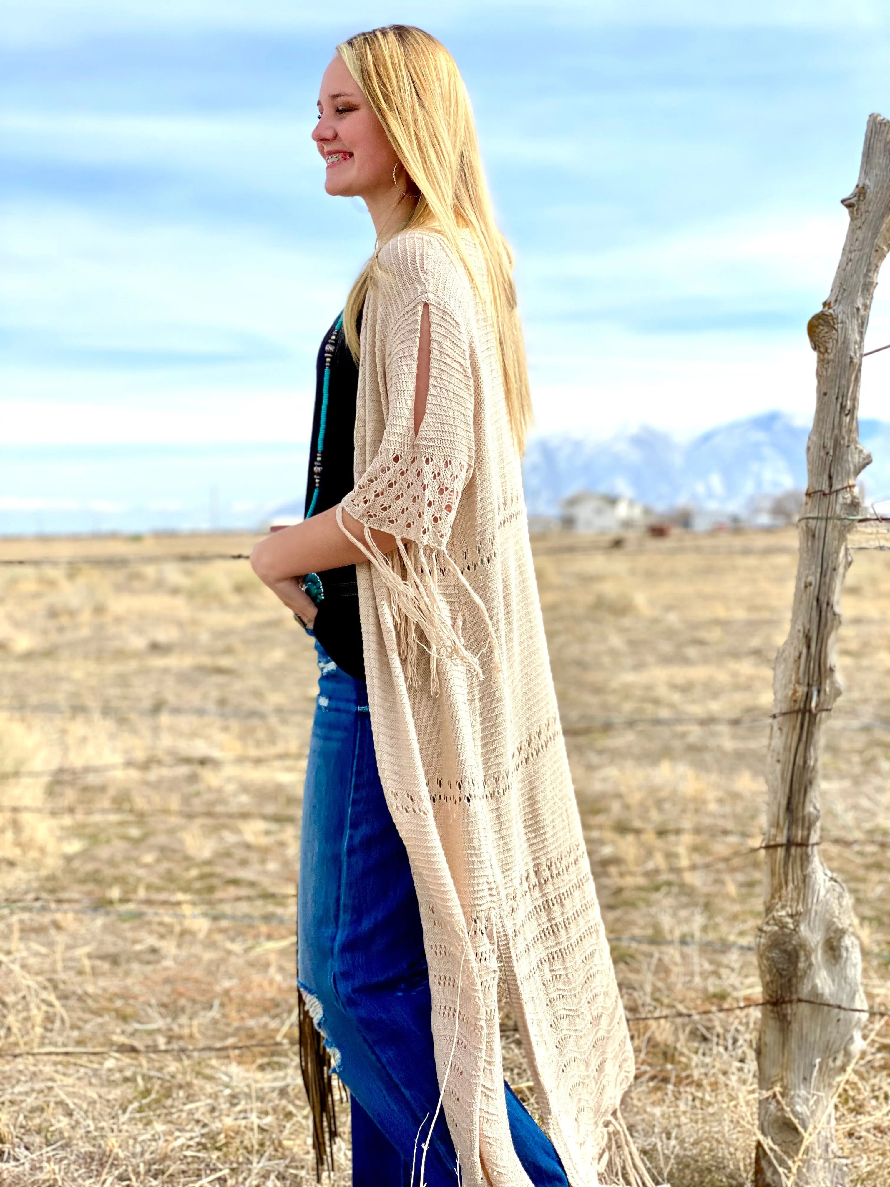 The Bali Beige Crochet Kimono