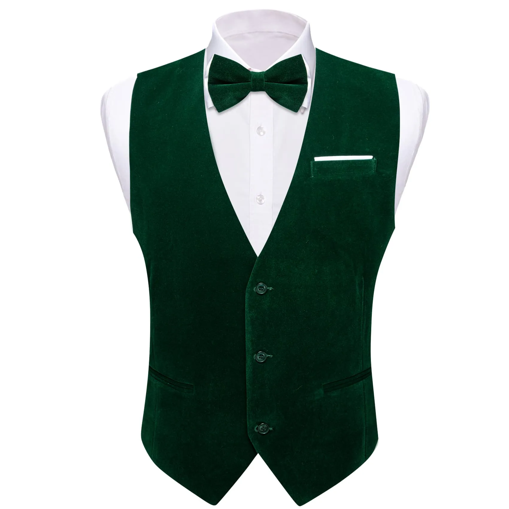 Ties2you Dress Vest Dark Green Solid V-Neck Waistcoat Mens Suede Leather Vest Bow Tie Set