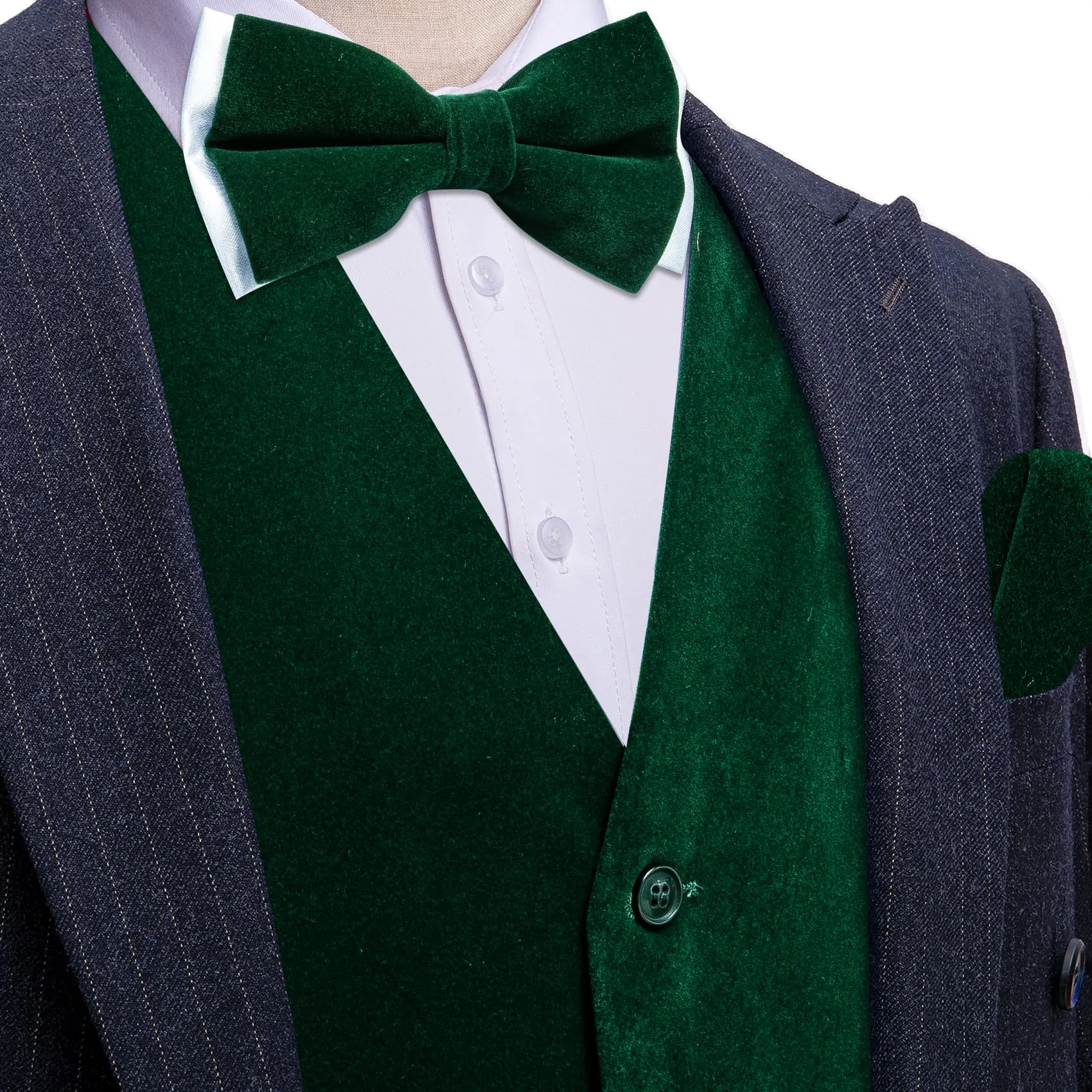 Ties2you Dress Vest Dark Green Solid V-Neck Waistcoat Mens Suede Leather Vest Bow Tie Set