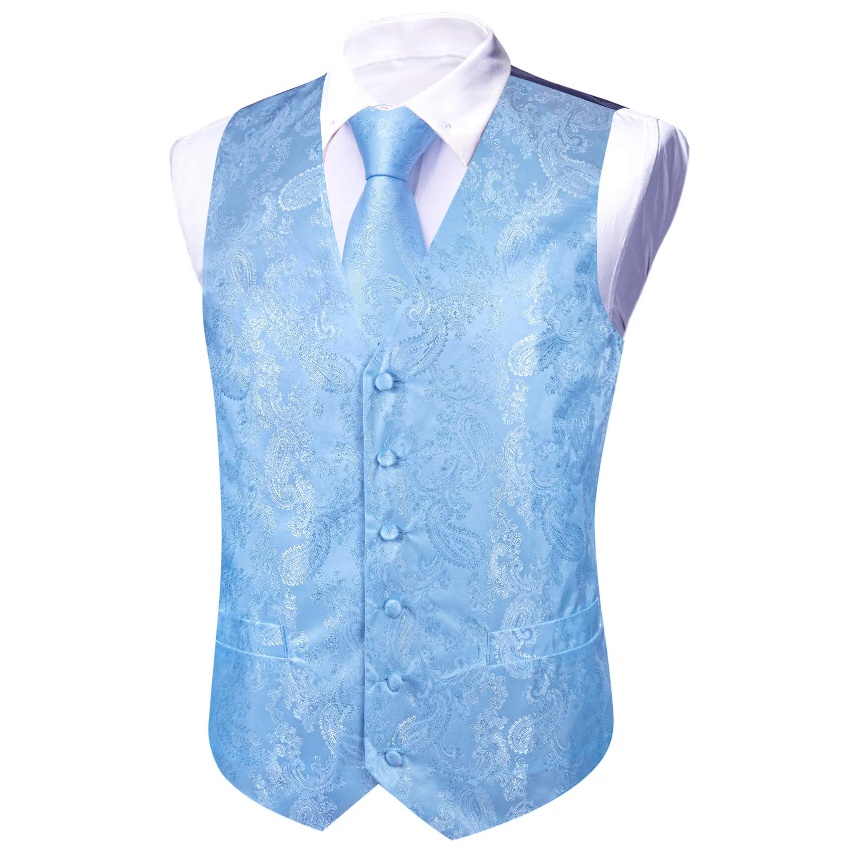 Ties2you Men's Vest Arctic Blue Paisley Vest Tie Bow Tie Set 5PC