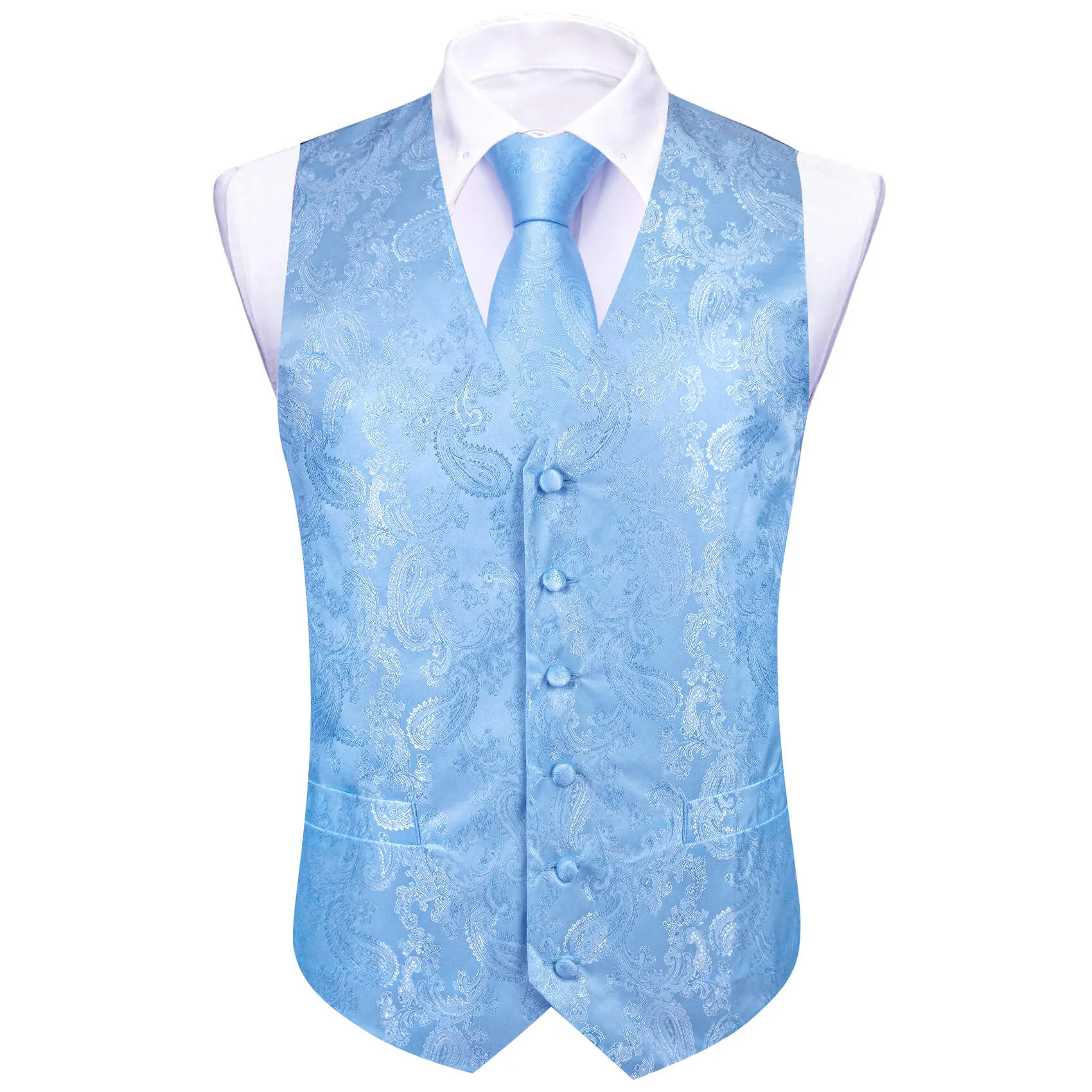 Ties2you Men's Vest Arctic Blue Paisley Vest Tie Bow Tie Set 5PC