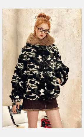 Tom Lettered Fur Collar Camo Jacket