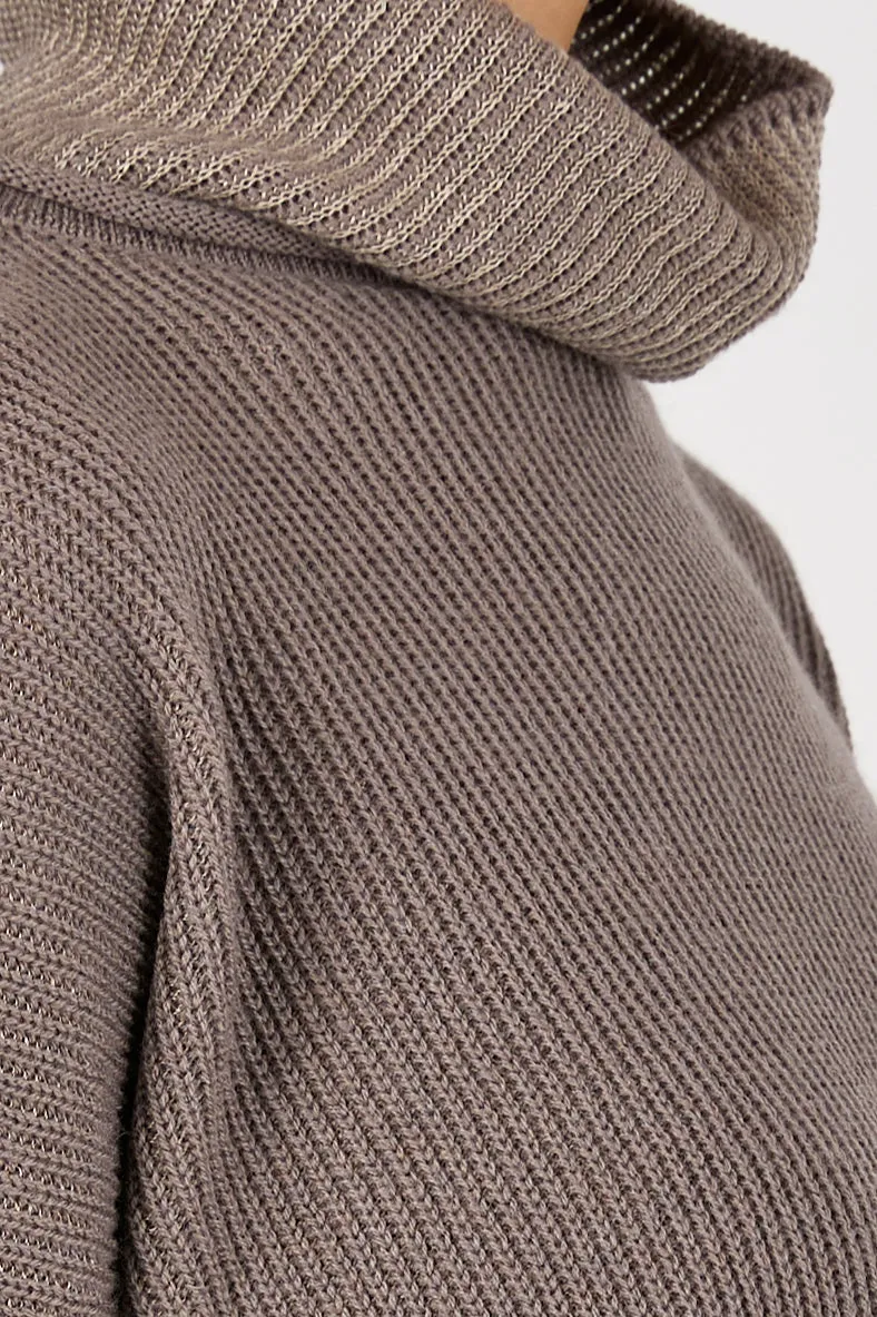 Turtleneck Knit Sweater in Taupe