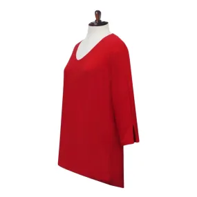 Valentina Signa  Solid V Neck Hi-Low Tunic Top in Red - 15296-RED - Sizes S & M Only!