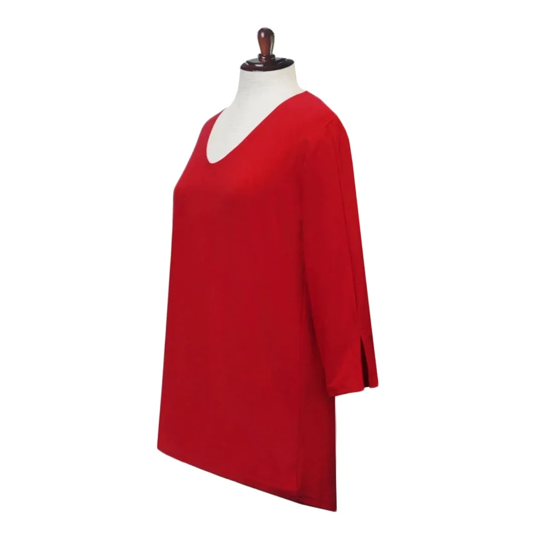 Valentina Signa  Solid V Neck Hi-Low Tunic Top in Red - 15296-RED - Sizes S & M Only!