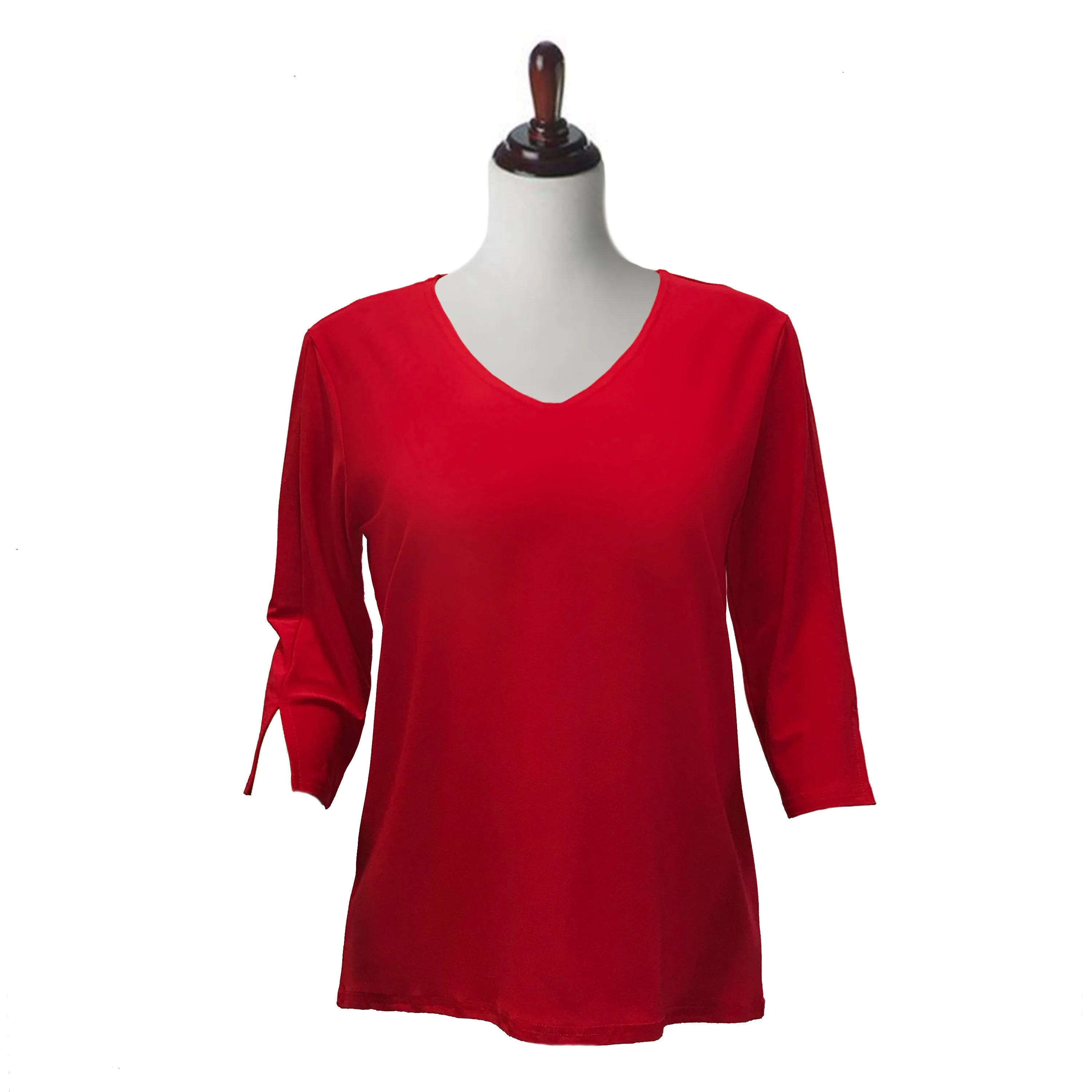 Valentina Signa  Solid V Neck Hi-Low Tunic Top in Red - 15296-RED - Sizes S & M Only!