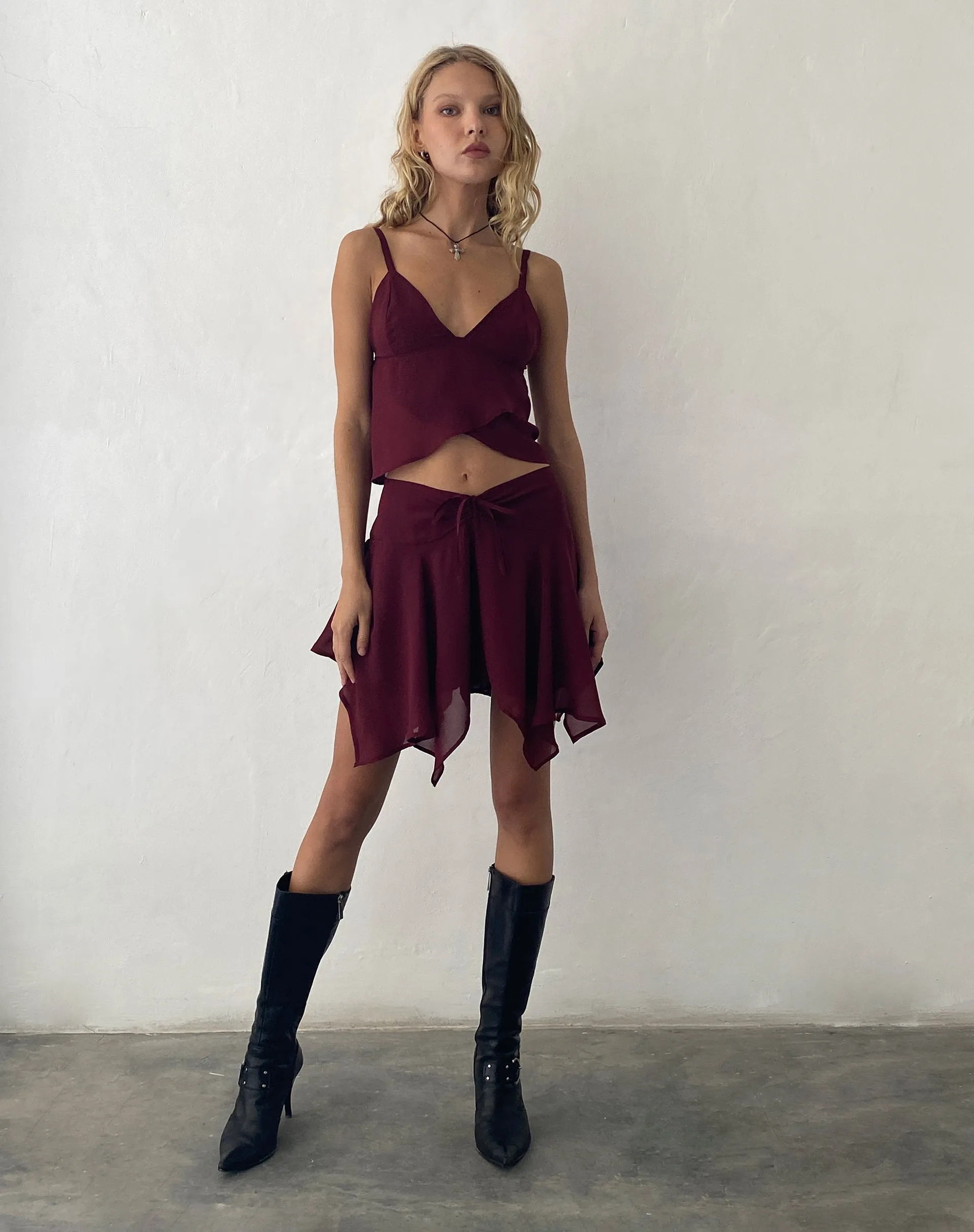 Veny Mini Skirt in Chiffon Oxblood