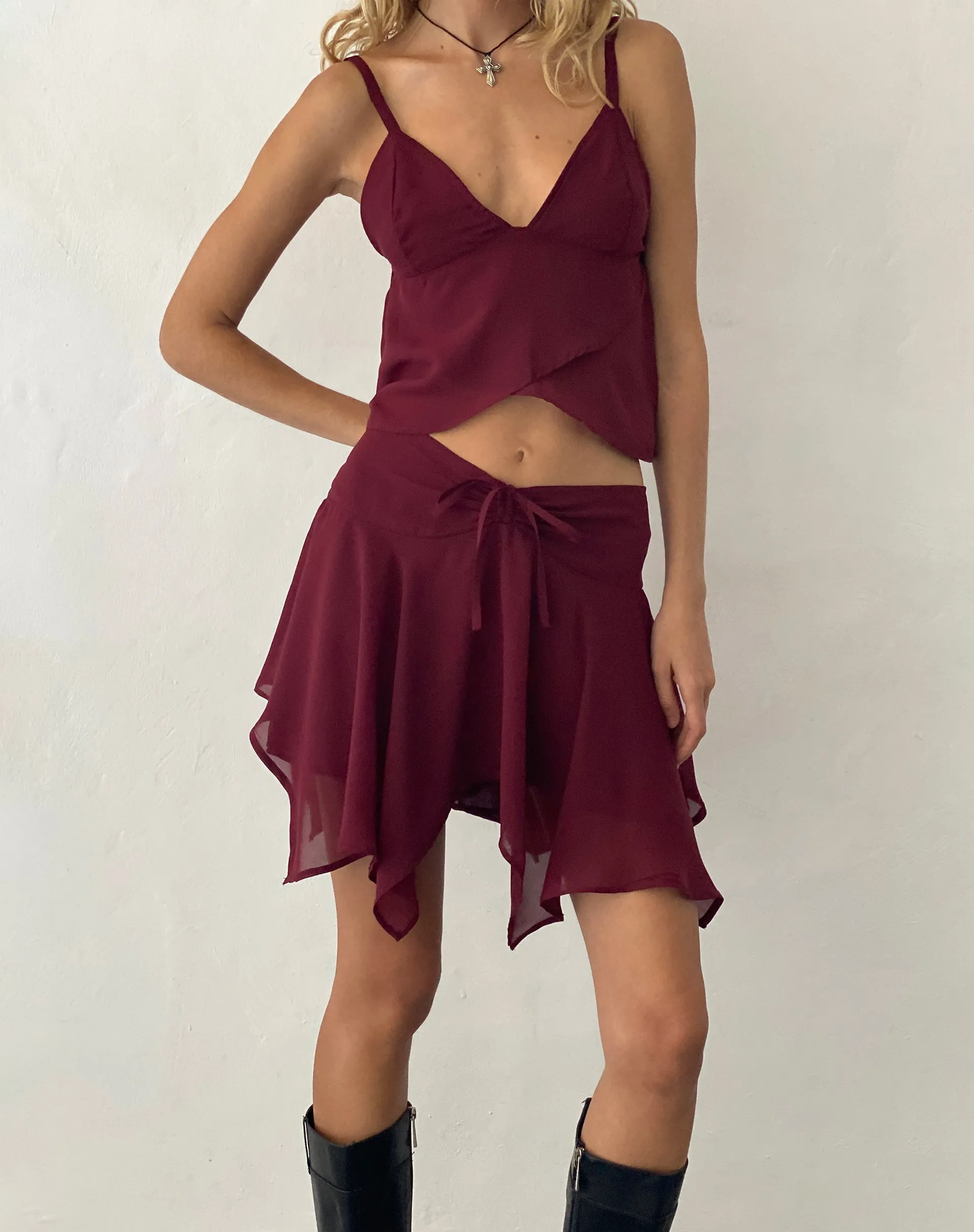 Veny Mini Skirt in Chiffon Oxblood