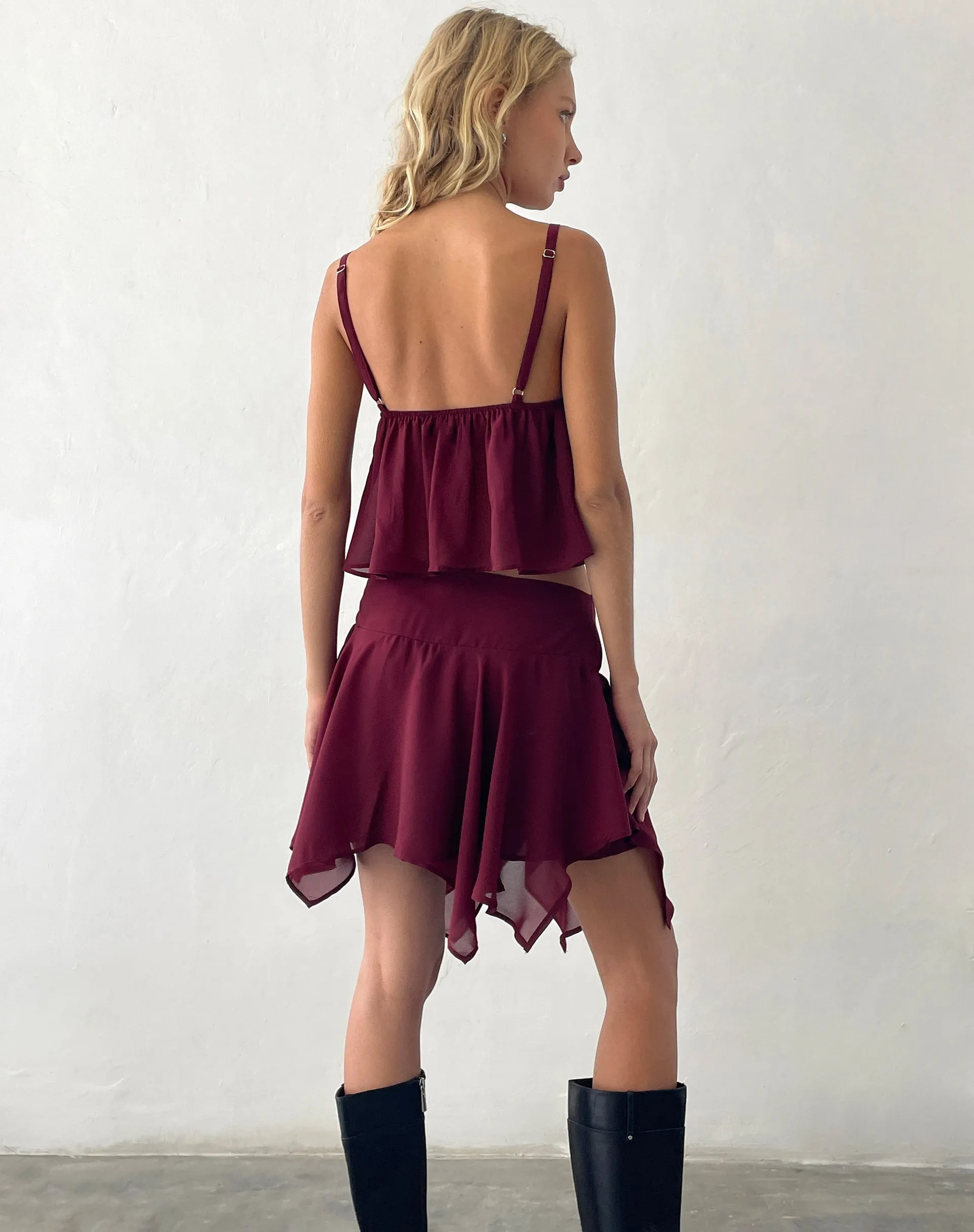 Veny Mini Skirt in Chiffon Oxblood