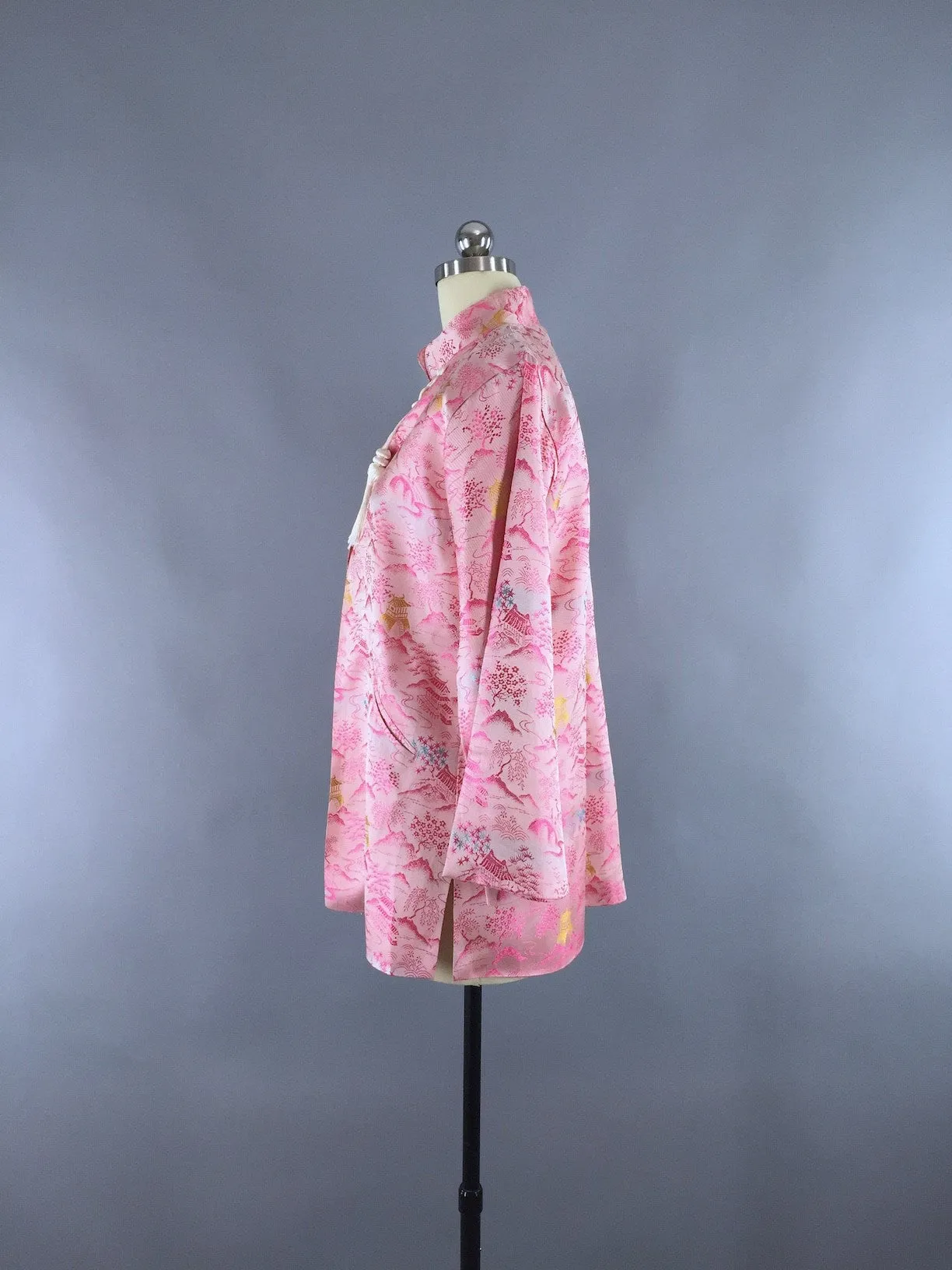 Vintage 1960s Jacket / Pink Satin Brocade Coat