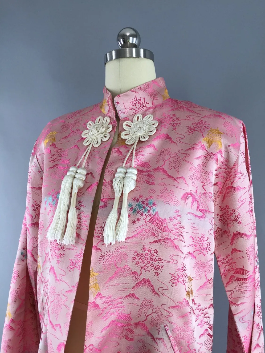 Vintage 1960s Jacket / Pink Satin Brocade Coat