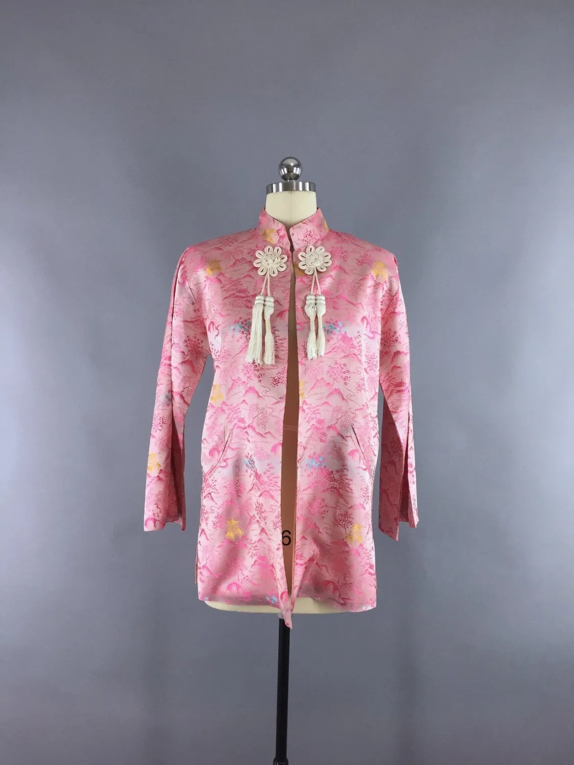 Vintage 1960s Jacket / Pink Satin Brocade Coat