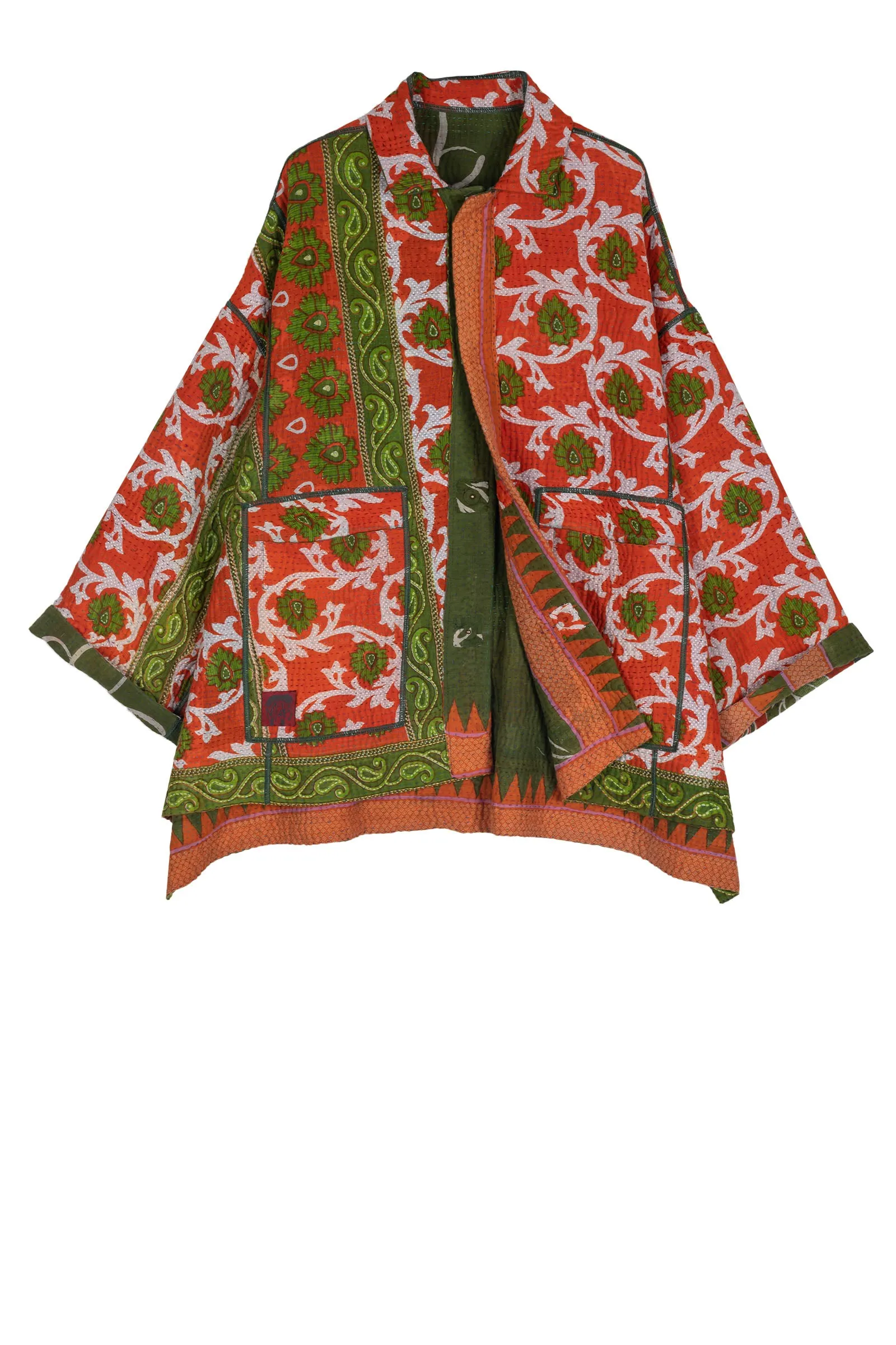 VINTAGE COTTON KANTHA OVERSIZED MINI COAT - cv4332-0023a -