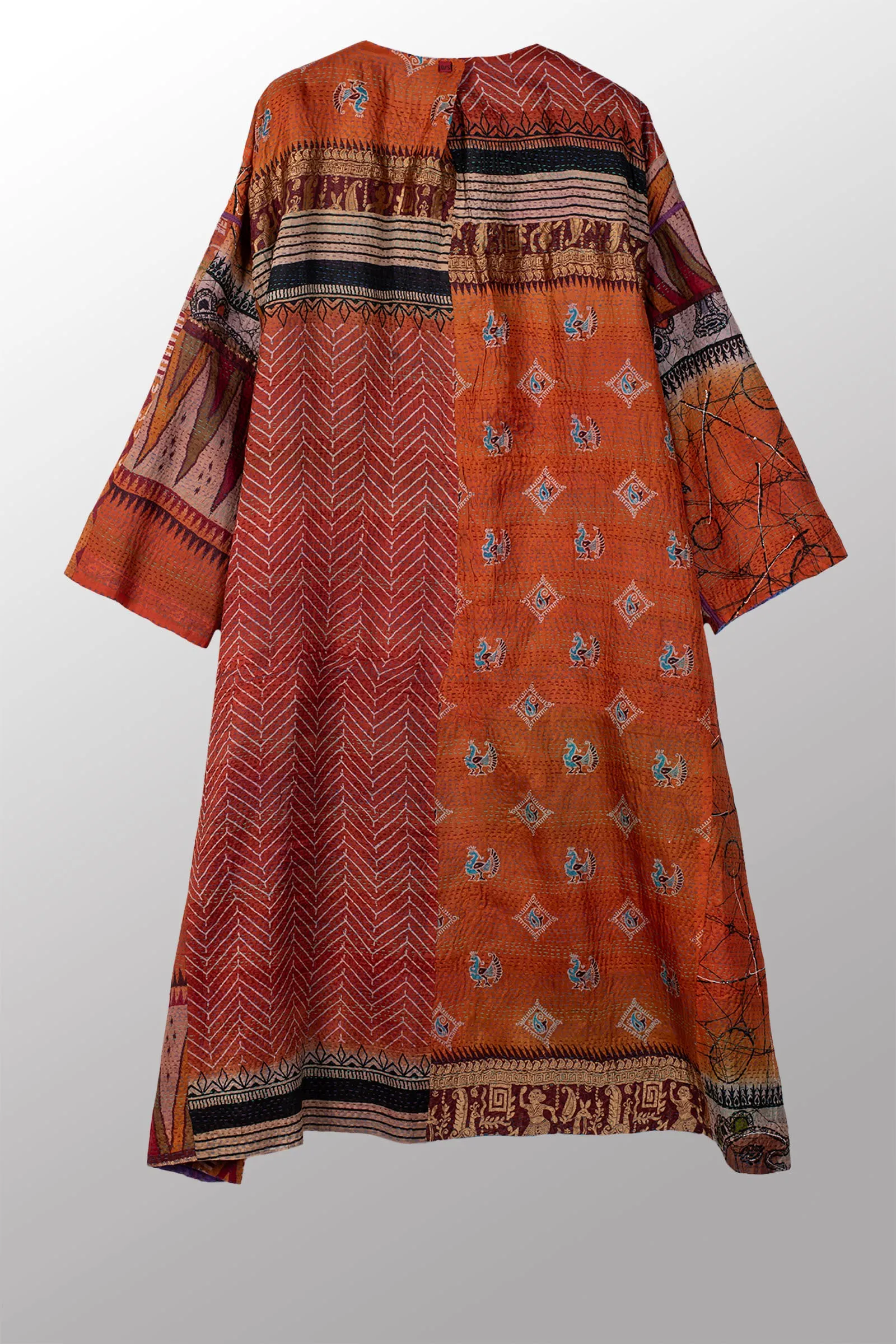 VINTAGE SILK KANTHA LONG DUSTER - sv2328-0003a -