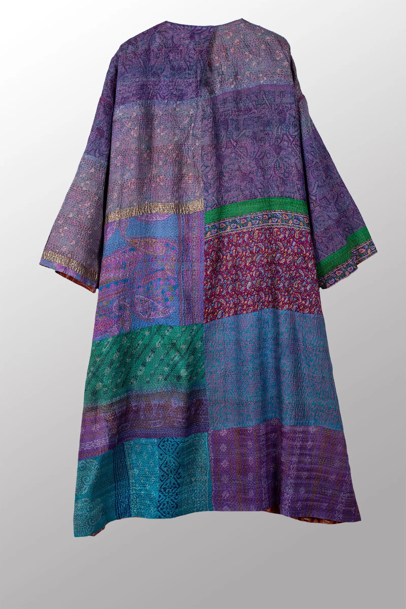 VINTAGE SILK KANTHA LONG DUSTER - sv2328-0003a -