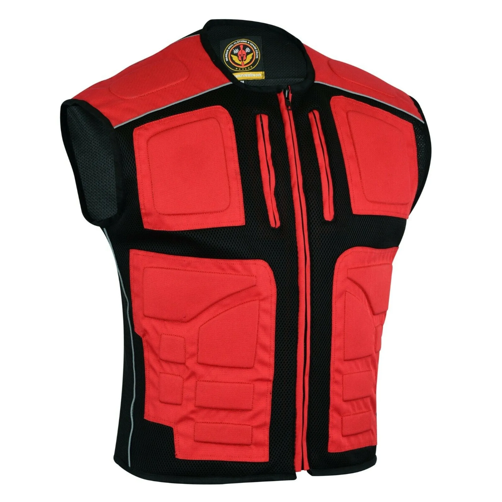 Warrior Gears® Textile Mesh Motorcycle Vests for Men, Men's Padded Motorbike Vest Waistcoat-Red