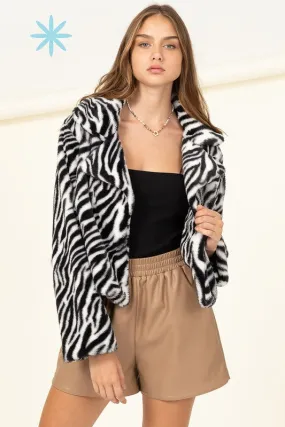 White Zebra Relaxing Made Patterned Fur Jacket