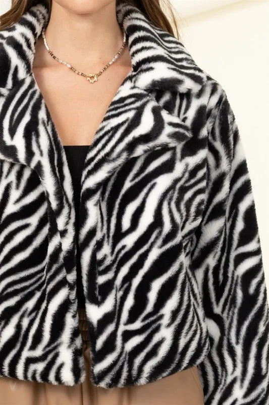 White Zebra Relaxing Made Patterned Fur Jacket