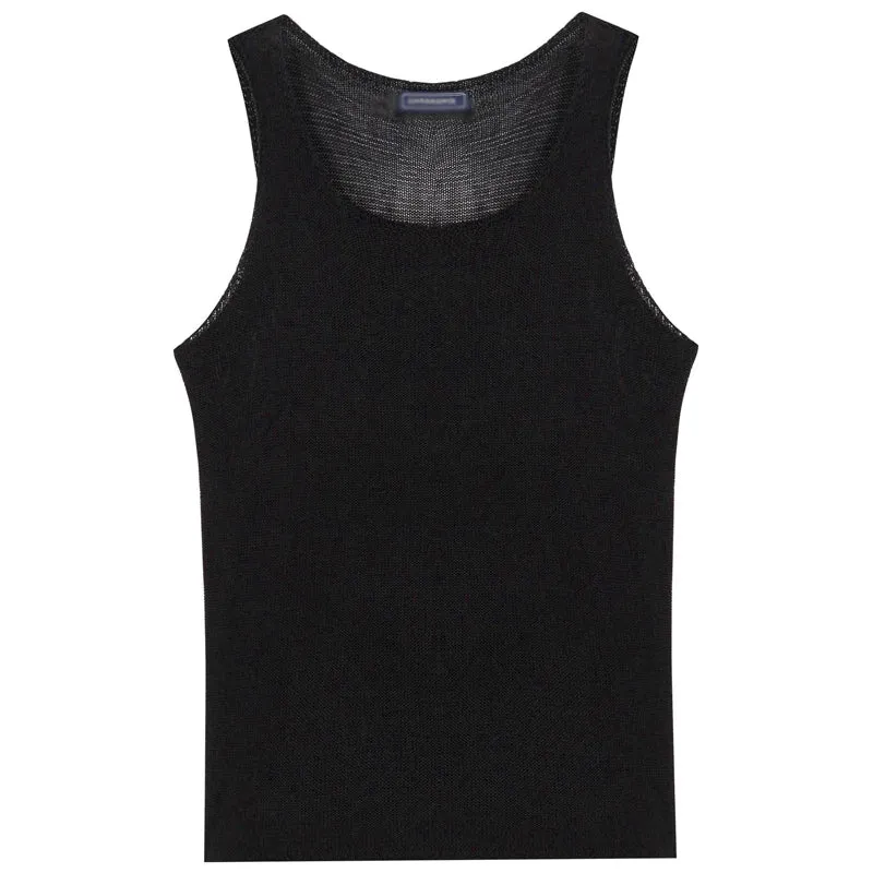 Wiaofellas  -  Summer Casual Breathable Thin Knit Tank Tops Men Sleeveless Crew Neck Solid Color Camisole For Mens Fashion Knitted Bottom Vest