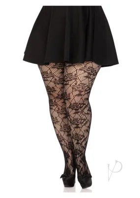 Wild Rose Net Tights 1x-2x Blk