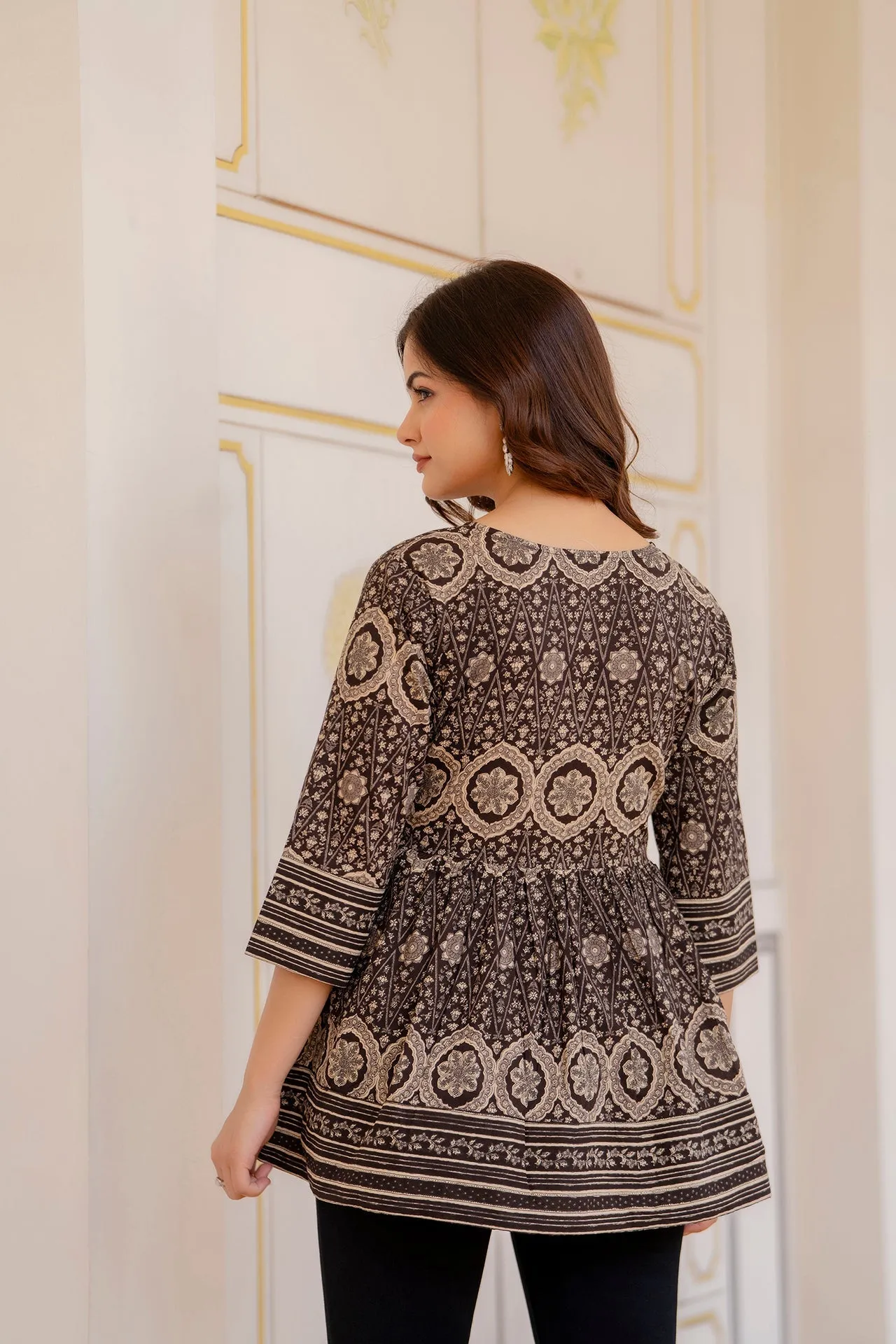 Women Brown Printed Peplum Tunic