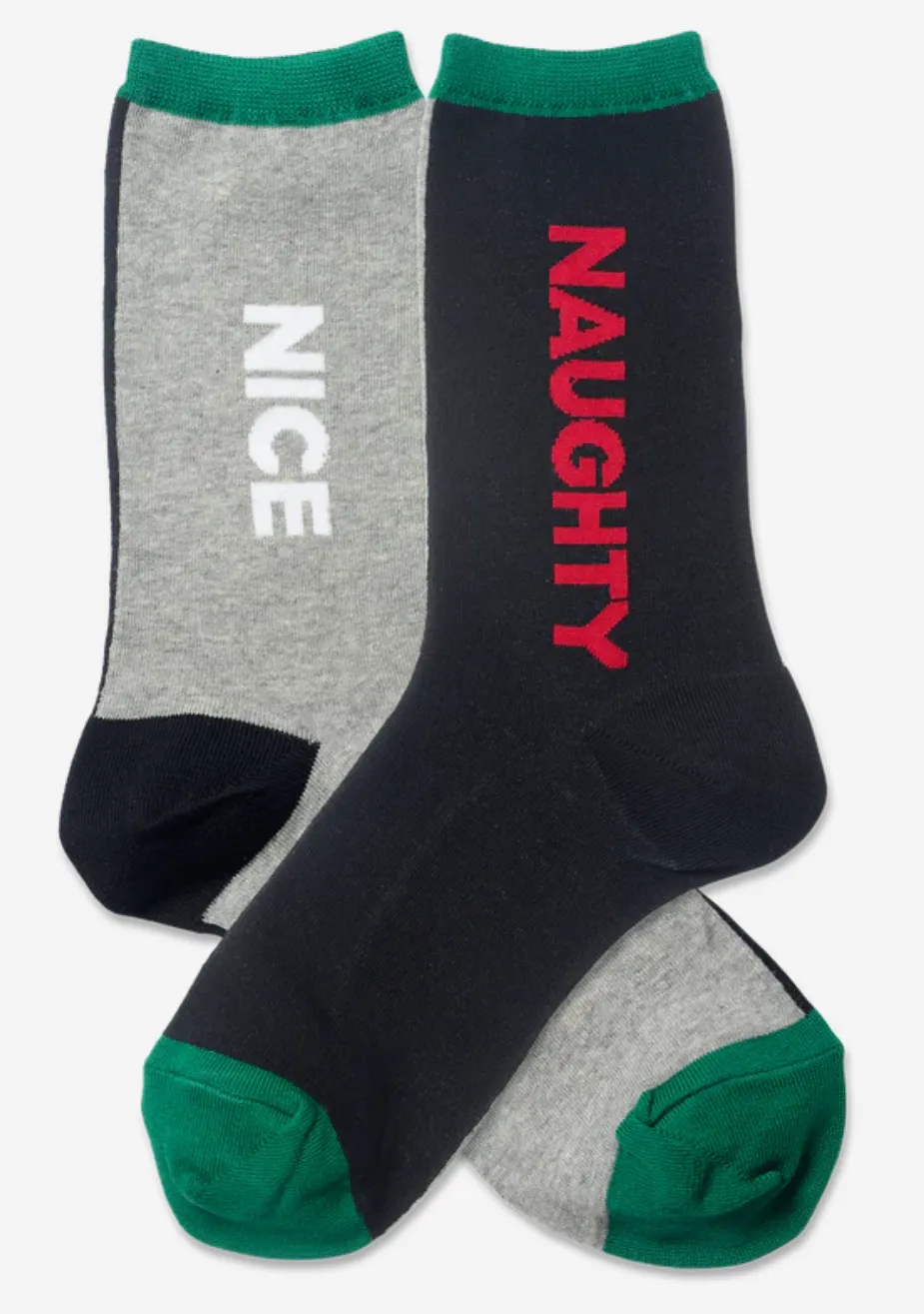 Women's Naughty or Nice Crew Sock -Black R