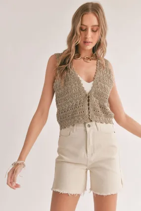 Women's Pointelle Sweater Vest | Olive