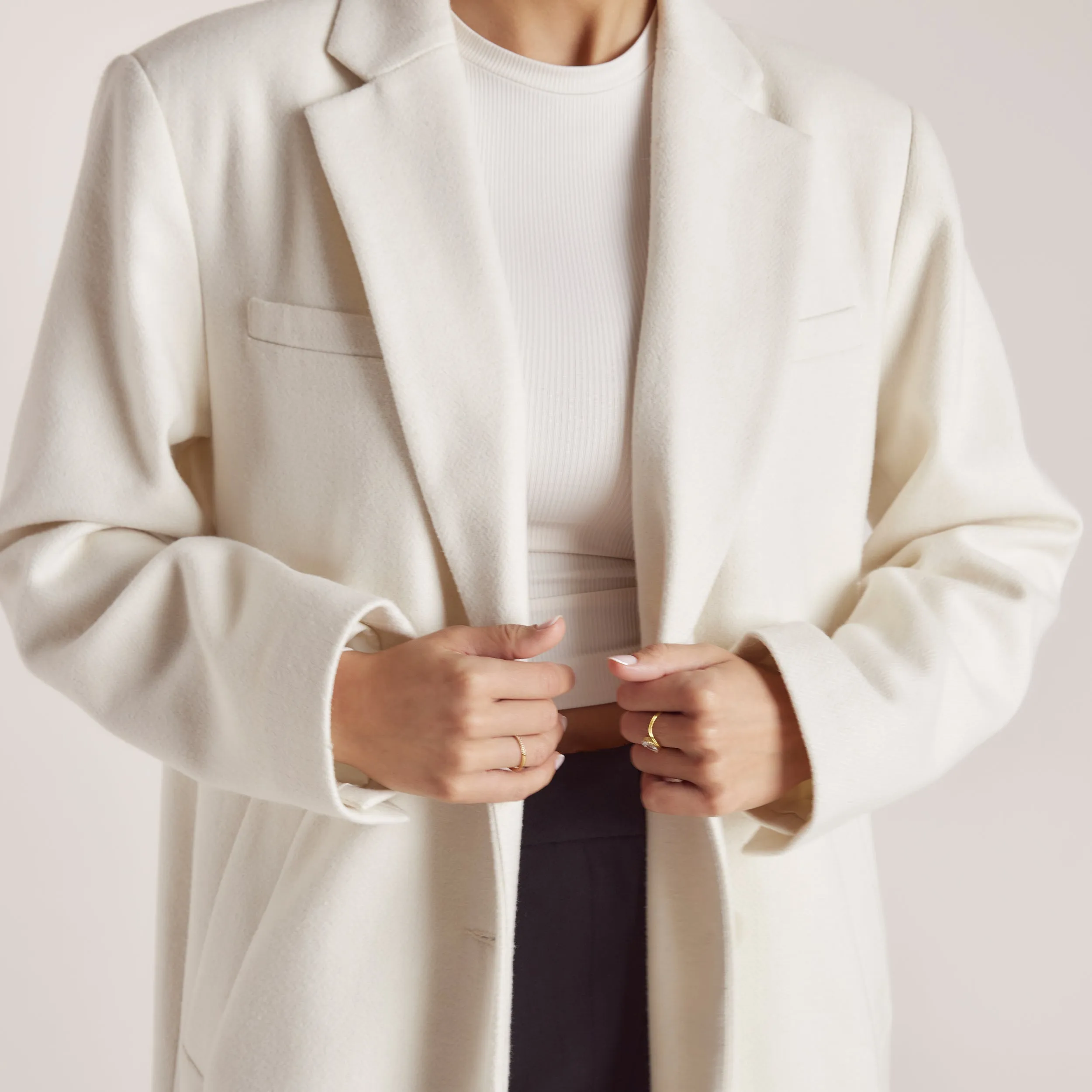 Wool Blazer Coat - Cream