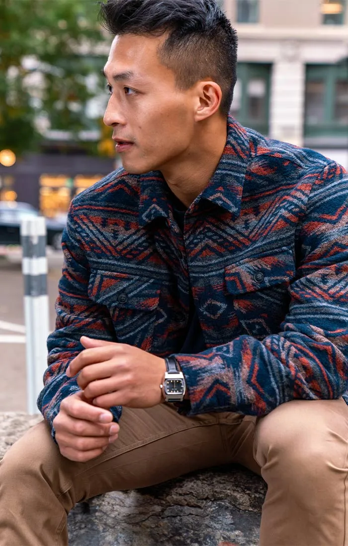 Wool Blend Patterned Shirt Jacket