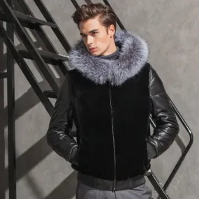 xiangtuibao Autumn Winter New Faux Leather Coat Fur Collar Hooded Menswear Luxury Brand Fur Coat Short Tops Plus Size Slim Jacket